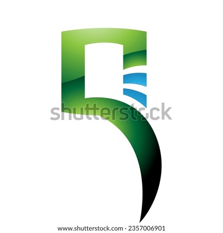 Green and Blue Glossy Square Shaped Letter Q Icon on a White Background