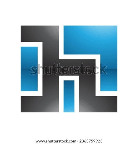 Blue and Black Square Shaped Glossy Letter H Icon on a White Background