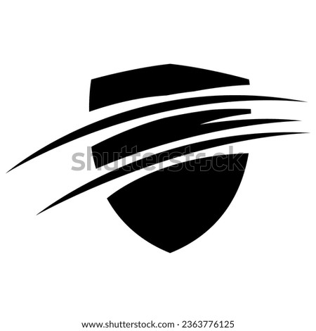 Black Abstract Slashed Shield Icon on a White Background