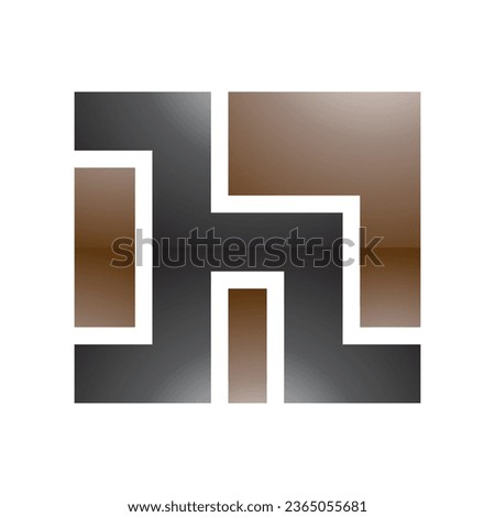 Brown and Black Square Shaped Glossy Letter H Icon on a White Background