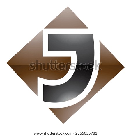 Brown and Black Glossy Square Diamond Shaped Letter J Icon on a White Background