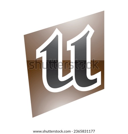 Brown and Black Glossy Distorted Square Shaped Letter U Icon on a White Background