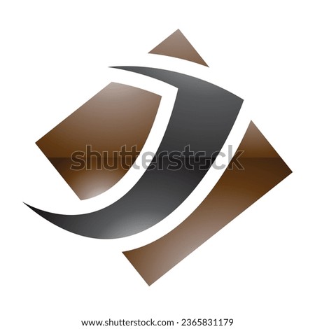 Brown and Black Glossy Diamond Square Letter J Icon on a White Background