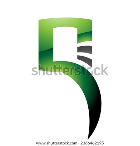 Green and Black Glossy Square Shaped Letter Q Icon on a White Background