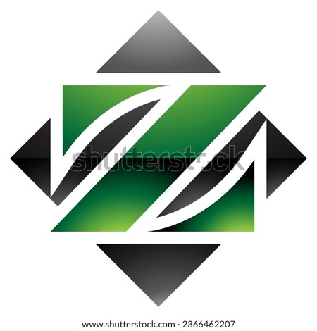 Green and Black Glossy Square Diamond Shaped Letter Z Icon on a White Background