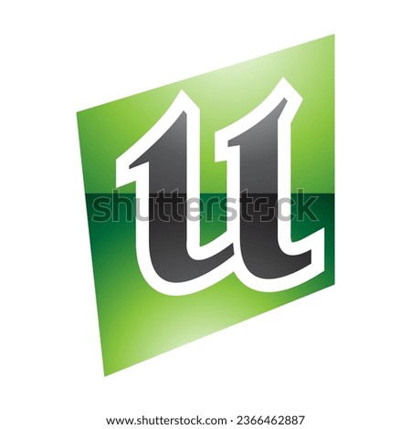 Green and Black Glossy Distorted Square Shaped Letter U Icon on a White Background