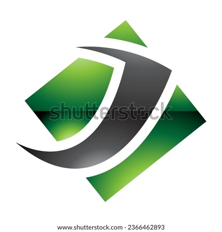 Green and Black Glossy Diamond Square Letter J Icon on a White Background