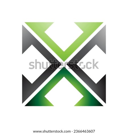 Green and Black Glossy Arrow Square Shaped Letter X Icon on a White Background