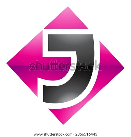 Magenta and Black Glossy Square Diamond Shaped Letter J Icon on a White Background