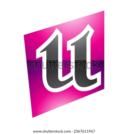 Magenta and Black Glossy Distorted Square Shaped Letter U Icon on a White Background