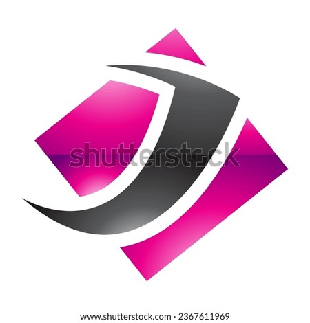 Magenta and Black Glossy Diamond Square Letter J Icon on a White Background