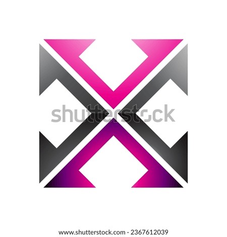 Magenta and Black Glossy Arrow Square Shaped Letter X Icon on a White Background