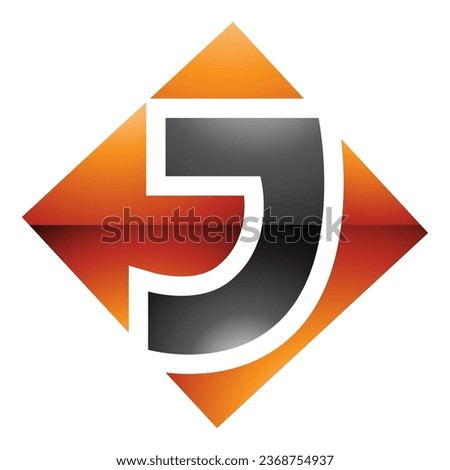 Orange and Black Glossy Square Diamond Shaped Letter J Icon on a White Background