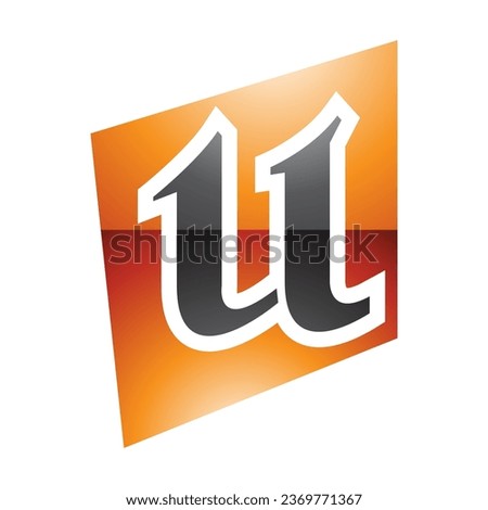 Orange and Black Glossy Distorted Square Shaped Letter U Icon on a White Background