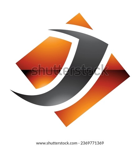 Orange and Black Glossy Diamond Square Letter J Icon on a White Background