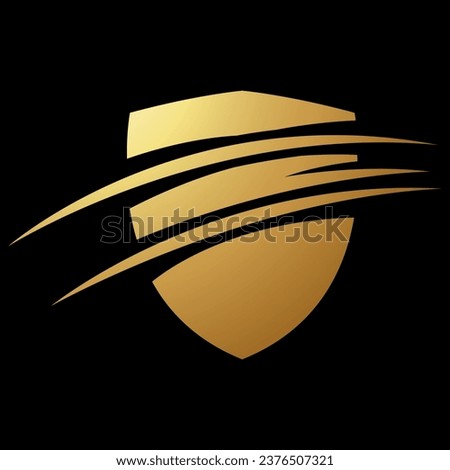 Gold Abstract Slashed Shield Icon on a Black Background
