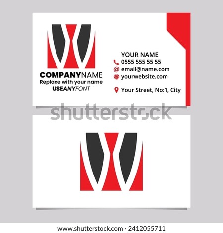 Red and Black Business Card Template with Square Letter W Logo Icon Over a Light Grey Background