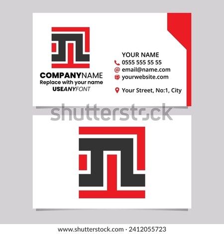Red and Black Business Card Template with Square Letter N Logo Icon Over a Light Grey Background