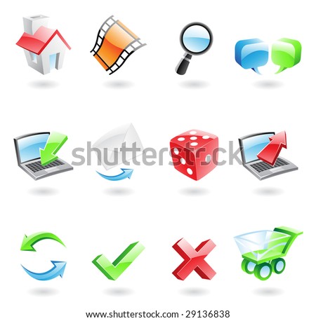 Glossy and colourful web icons isolated on white