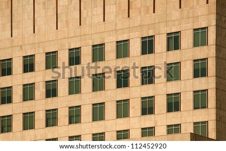 Windows of an office building in sunset, Gurgaon, Haryana, India