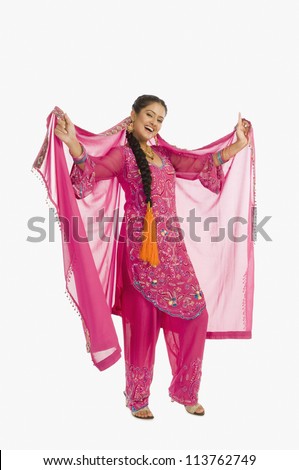 Portrait Of A Woman Dancing In Salwar Kameez Stock Photo 113762749 ...