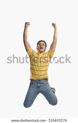 Man jumping in excitement