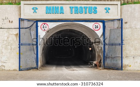 TARGU OCNA, ROMANIA - AUGUST, 2015: Tunnel entrance in salt mine Trotus from Targu Ocna town, Romania