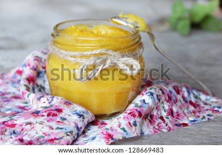Homemade mango and vanilla jam or marmalade in a jar