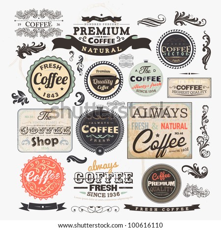 Old style Coffee frames and labels | Retro floral ornaments | Vintage ribbons, borders and other elements collection for Coffee design | eps10 vector set