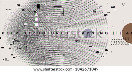 Quantum computing, deep learning artificial intelligence, signal cryptography infographic vector illustrations. Big data algorithms visualization for business, science presentations, posters, covers