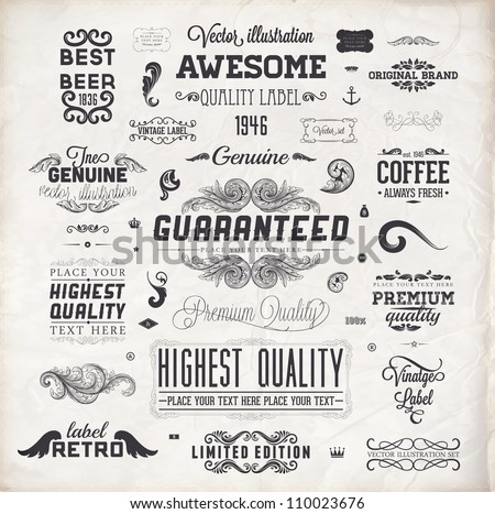 Vector Set Of Calligraphic Design Elements Page Decoration Premium Quality And Satisfaction Guarantee Label