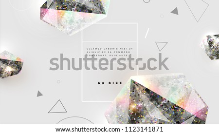Precious stones with colorful glitters. Glow gems and diamods design. Trendy abstract background. Eps10 vector illustration.