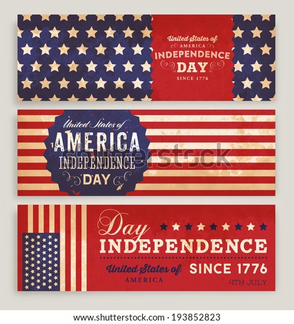 American Flag Banners Set with Independence Day Labels for Holiday Design.