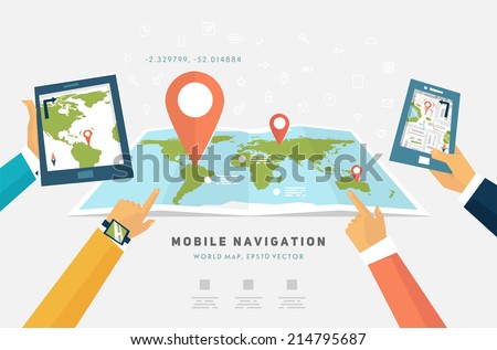 World Map. Mobile GPS Navigation. Tablet PC and Mobile Phone.