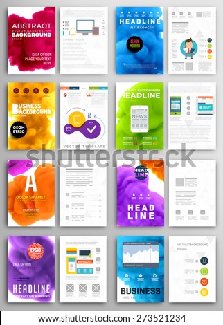 Set of Vector Poster Templates with Fluid Paint Splash. Abstract Background for Business Documents, Flyers, Posters, Annual Reports, Cards and Placards. Infographic Charts, Graphs and other Elements