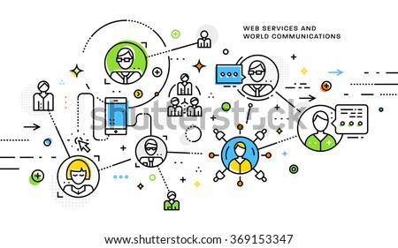 Flat Style, Thin Line Art Design. Set of application development, web site coding, information and mobile technologies vector icons and elements. Modern concept vectors collection