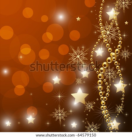 Light golden red abstract Christmas background with white snowflakes