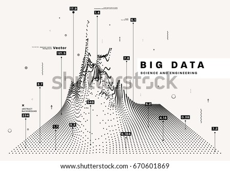 Infographic big data computing concept template. Particles digital field analytics with values visualization. Social network cloud for business posters, placards, covers and presentations.