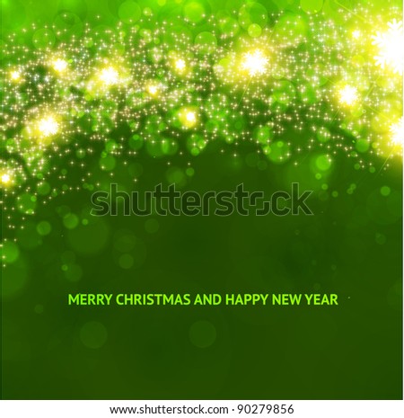 Green abstract Christmas background with white snowflakes