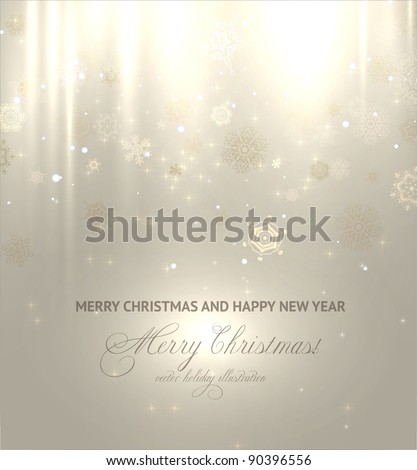 Light gold abstract Christmas background with white snowflakes