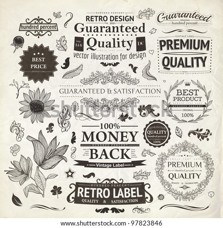 Vector Set Calligraphic Design Elements And Page Decoration Premium Quality Satisfaction Guarantee Label