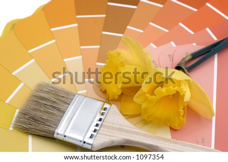 paint your house spring colors (paint brush and yellow palette with daffodils)
