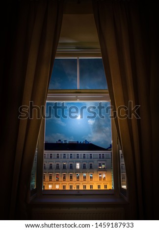 Similar – Image, Stock Photo Window view with curtain