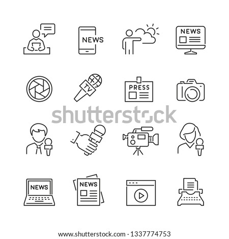 Mass media related icons: thin vector icon set, black and white kit