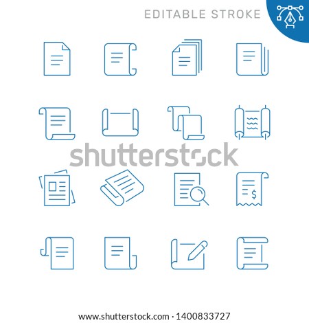 Scrolls and papers related icons. Editable stroke. Thin vector icon set, black and white kit