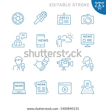 Mass media related icons. Editable stroke. Thin vector icon set, black and white kit