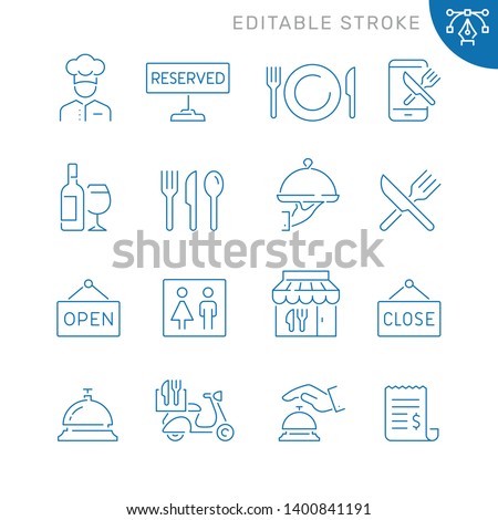 Restaurant related icons. Editable stroke. Thin vector icon set, black and white kit