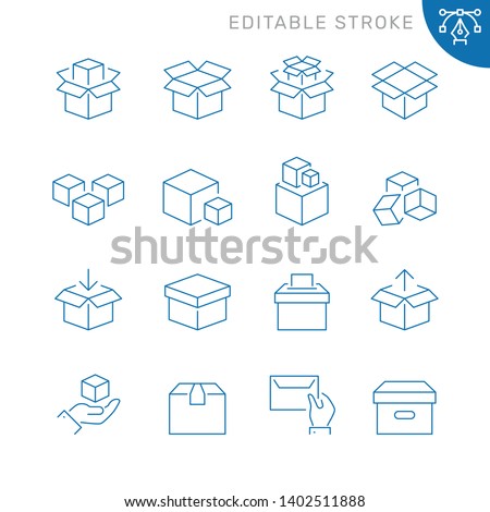 Boxes related icons. Editable stroke. Thin vector icon set, black and white kit