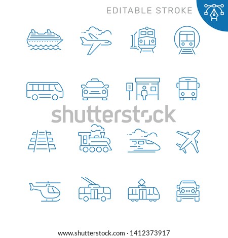 Public transport related icons. Editable stroke. Thin vector icon set