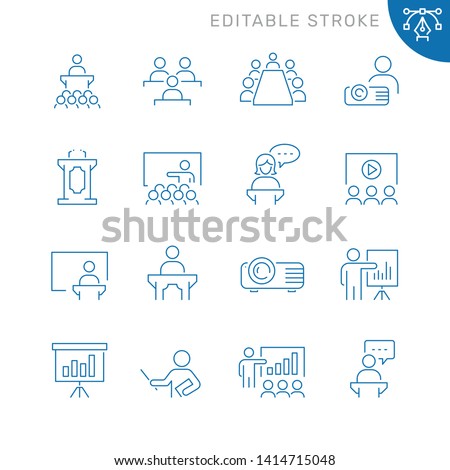 Business presentation related icons. Editable stroke. Thin vector icon set